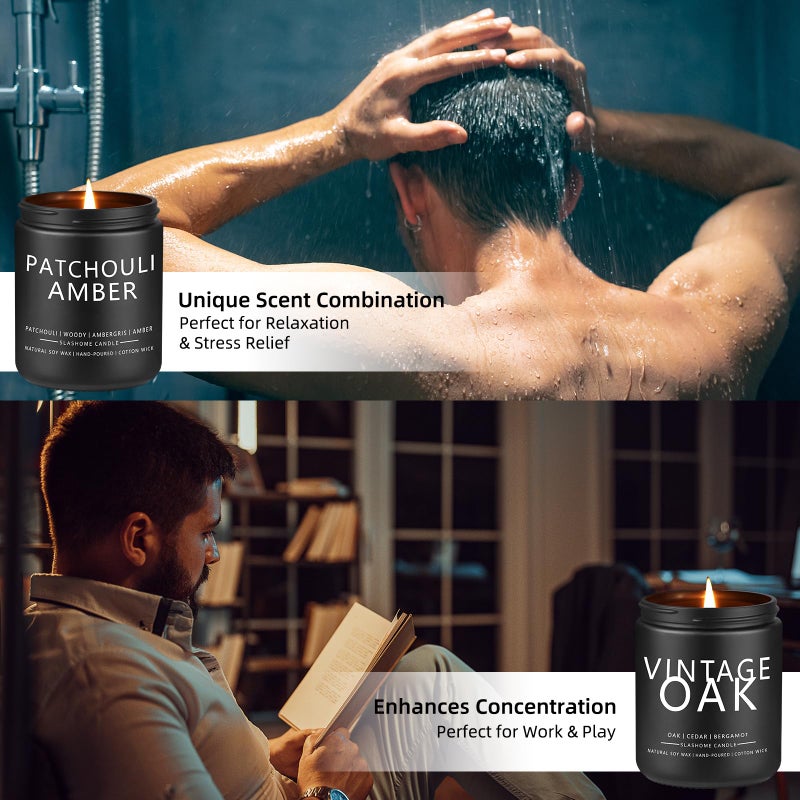 slashome Scented Candles for Men - 4 Pack Scented Candles Gifts for Men  Dad  Boyfriend - 50 Hours Long Burning Soy Candles for Home Scented (Pine/Sandalwood/Patchouli/Oak) - Image 4
